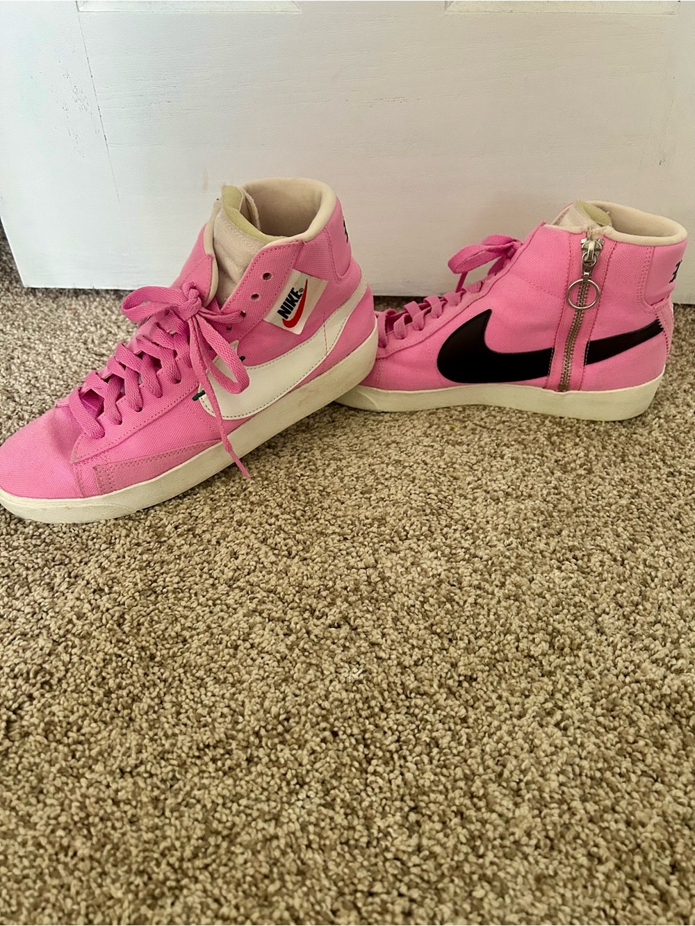 Nike Pink and Black High-Top Zip Ankle Sneakers